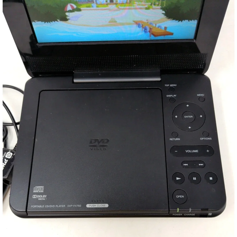 Sony 7-Inch Portable DVD Player Black DVP-FX750 With Charger Tested WORKS